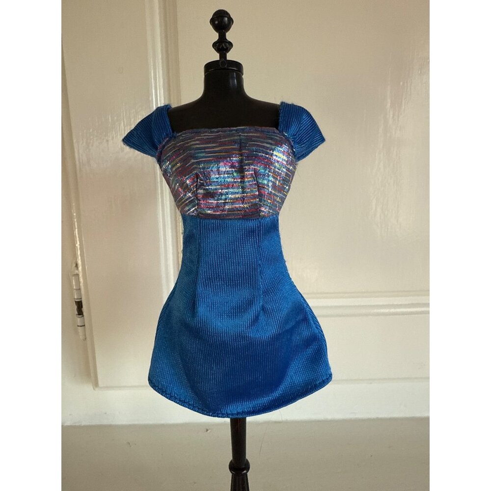 Blue Multicolor Barbie Doll Dress Shimmering Bodice Cap Sleeves Pink Label